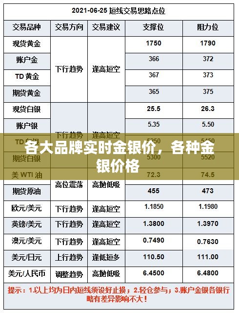 各大品牌实时金银价，各种金银价格 
