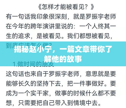 揭秘赵小宁，一篇文章带你了解他的故事